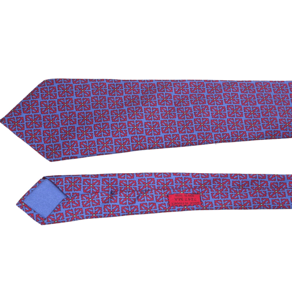 Hermes Tie Blue Silk Twill Chain Link Pattern Geometric Made in France - Picture 8 of 16